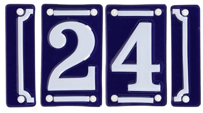 Best for Boots huisnummer 24 met sierrand - Oudhollands - emaille - blauw/wit