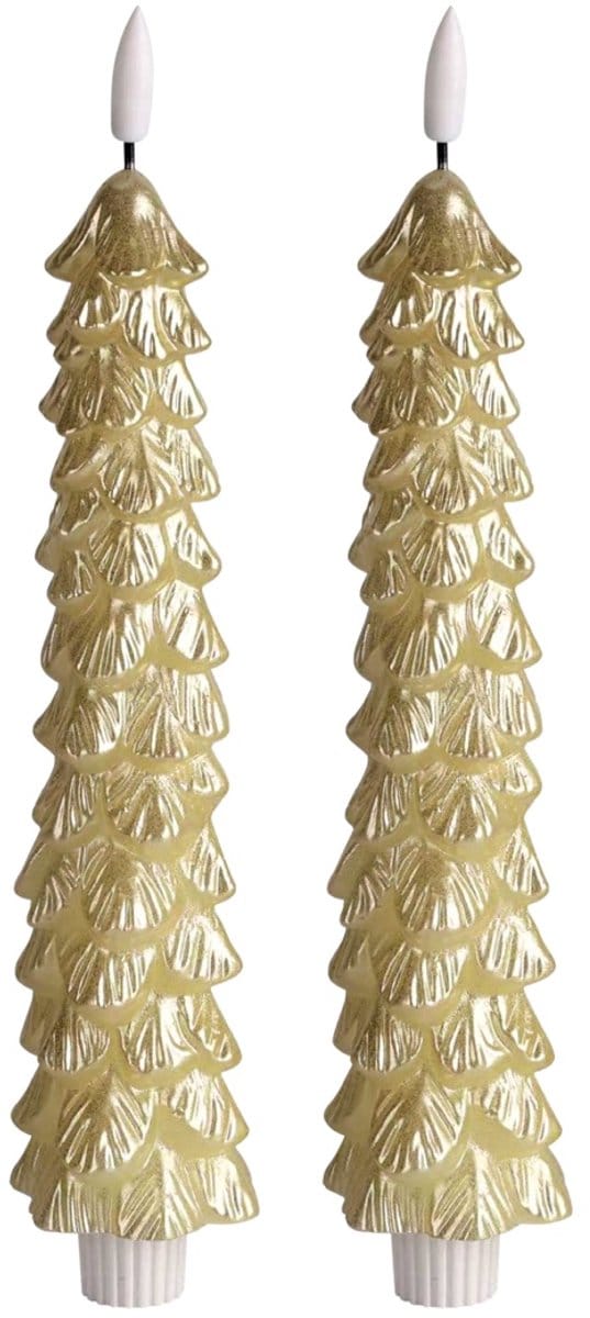 LED Kerstboom Kaars Goud - Set van 2 - Timerfunctie - Aifcandles