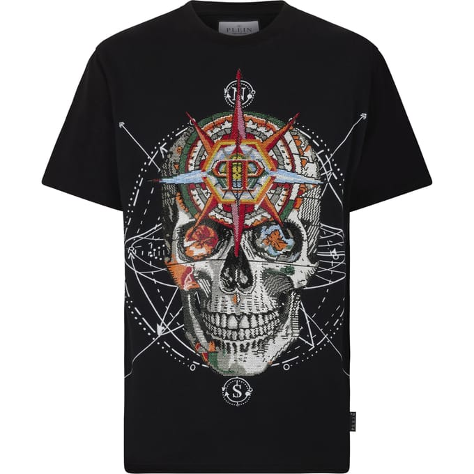 Round Neck T-Shirt Wind Rose Skull Stones