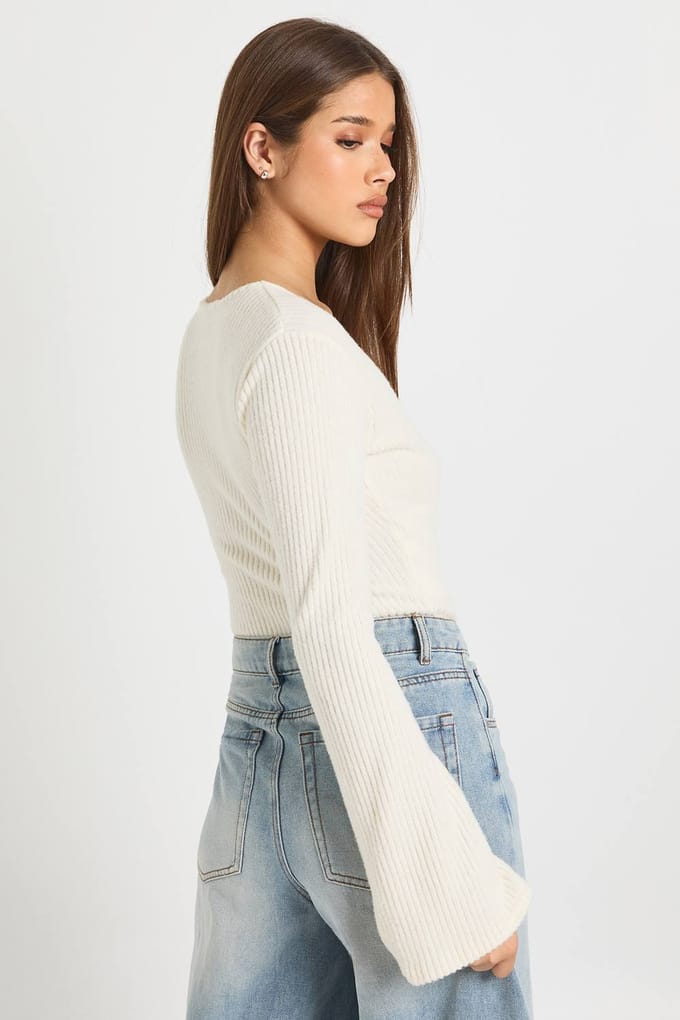 boohoo Dames Zachte Geborstelde Rib V-Hals Bodysuit | Cream | Maat: 6