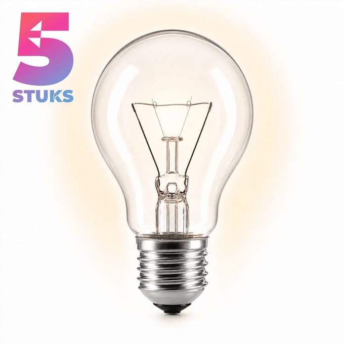 5x Peertje Gloeilamp E27 - 60W - Warm Wit Licht (2700K) - 540 lm - 1 jaar - Dimbaar