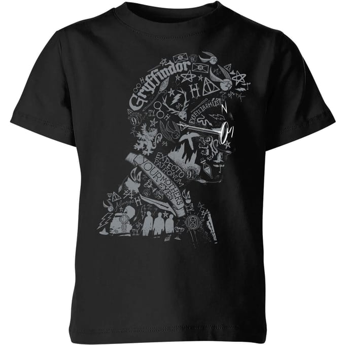 Harry Potter Harry Potter Head kinder t-shirt - Zwart - 122/128 (7-8 jaar)