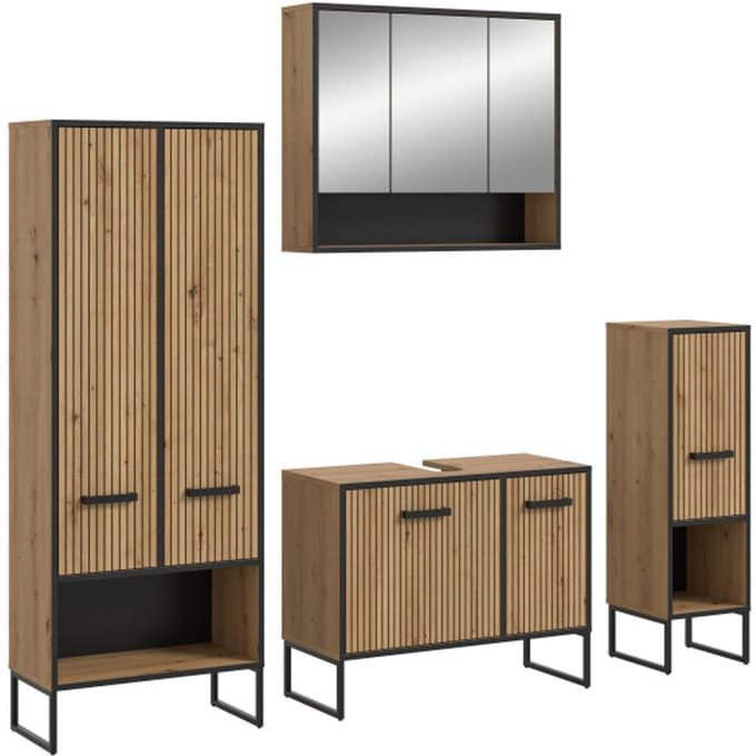 Badcombinatie Artisan Oak - Functionele Spiegelkast met Wastafel - Moderne Badkameroplossing - 199x192x36cm