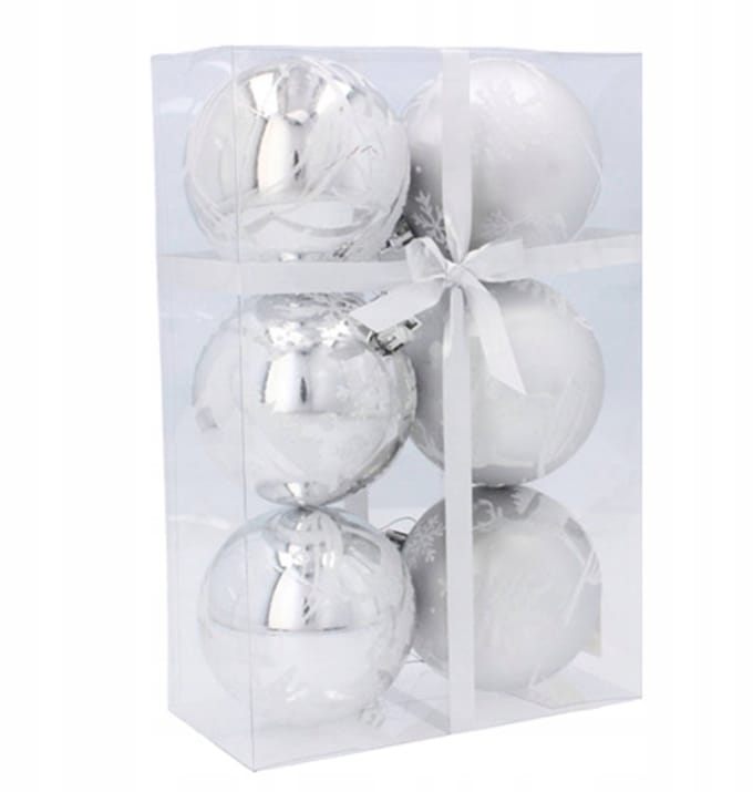 6x Kerstballen 8 cm Zilver Mix Patronen - Onbreekbaar