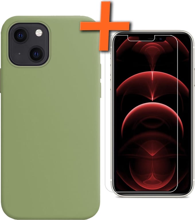 Hoes - Met Screenprotector - Geschikt voor Apple iPhone 13 Mini - Sterk & Shockproof - Back Cover - Siliconen Case - Telefoon Hoes - Groen