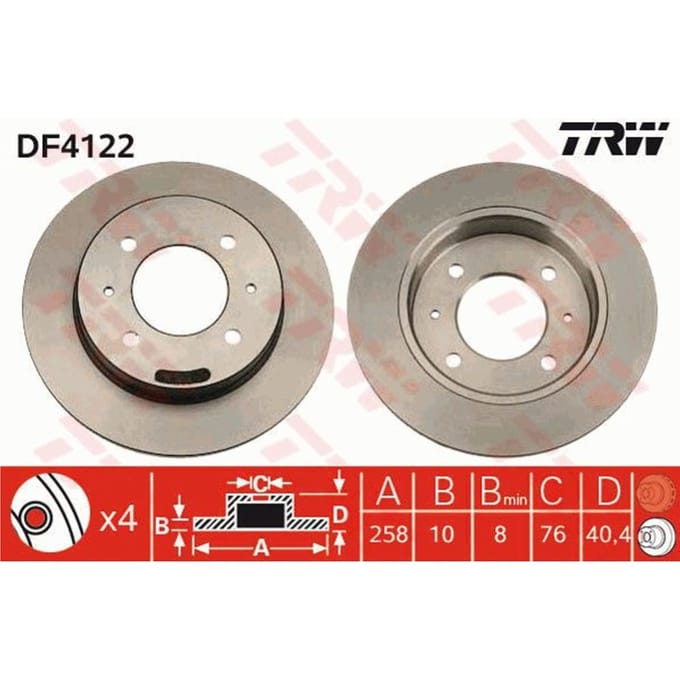 Remschijf TRW DF4122 achter, volledig, 1 Stuk