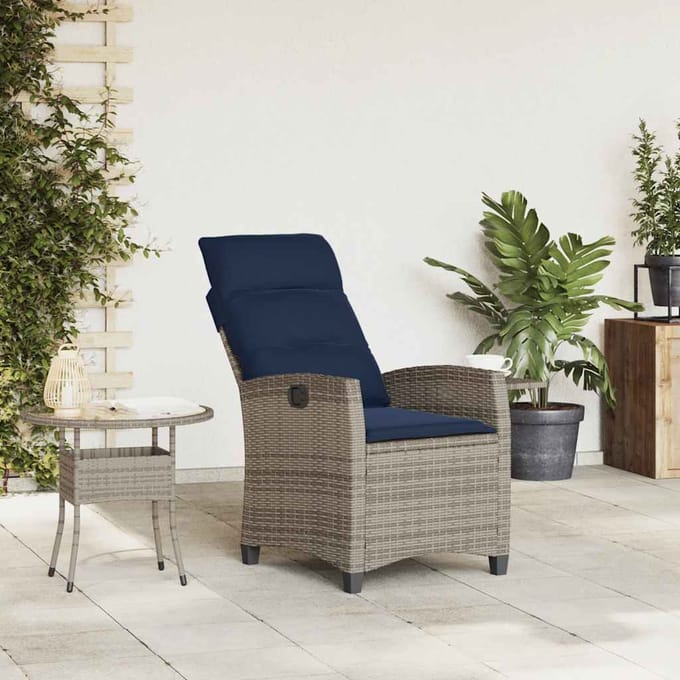 vidaXL - Verstelbare - tuinstoel - met - bijzettafel - poly - rattan - grijs