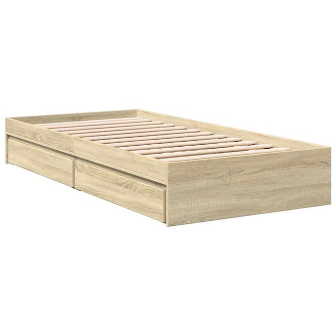 vidaXL - Bedframe - met - lades - bewerkt - hout - sonoma - eikenkleurig - 75x190 - cm