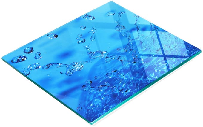 Glazen snijplank met decoratieve waterdruppels, 60x52 cm