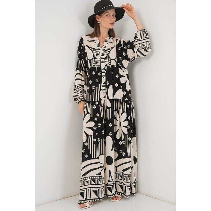Patroon V-Hals Maxi-jurk