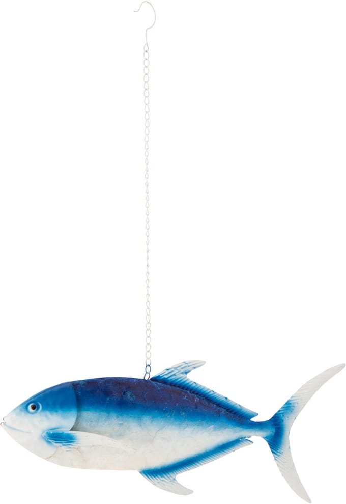 J-Line decoratie Vis Lang Hangend - metaal - blauw/wit