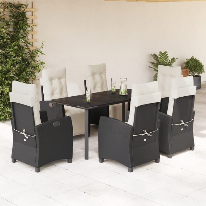 vidaXL - 7-delige - Tuinset - met - kussens - poly - rattan - zwart