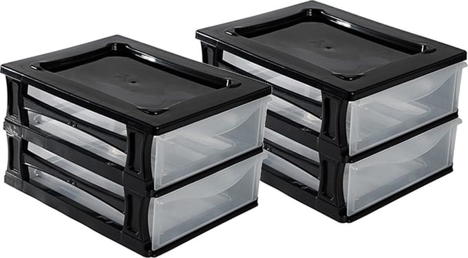 Hega Hogar Ladeblokje/bureau organizer 2x lade - zwart/transparant - L26 x B35 x H20 cm - kunststof