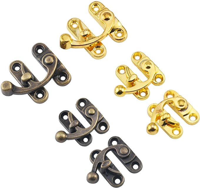 Set of 6 Antique Padlocks, Tension Clasp, Retro Clasp, Quick Release Hook, Hasps, Furniture Bars, Wooden Cases, Jewelry Boxes