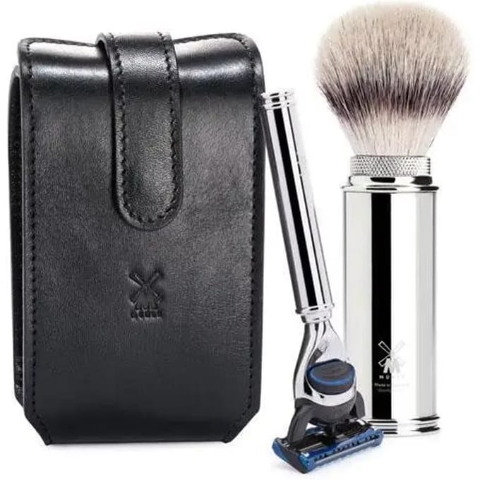 MÜHLE -Scheerset -Fusion -Lederen Etui -Reisset -Zwart