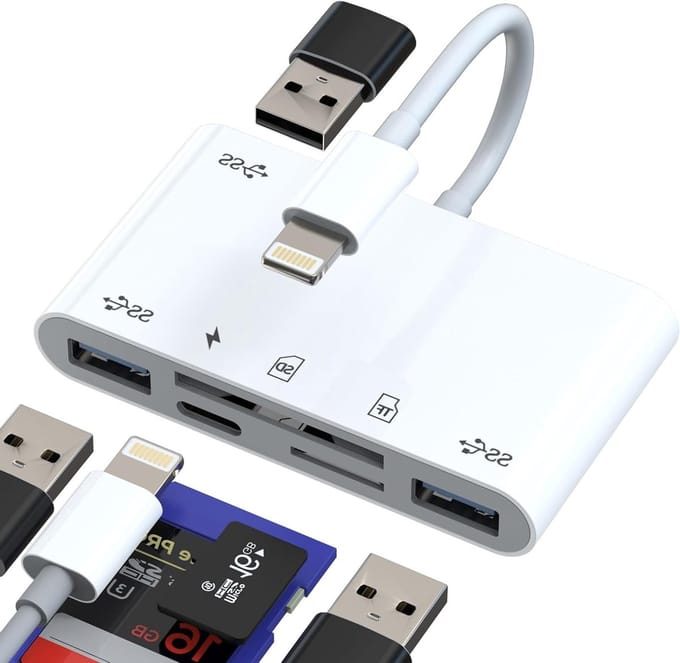 6-in-1 USB Micro SD Kaartlezer Adapter voor iPhone en iPad - OTG Kabel, Compact Flash en Geheugenstick Accessoires