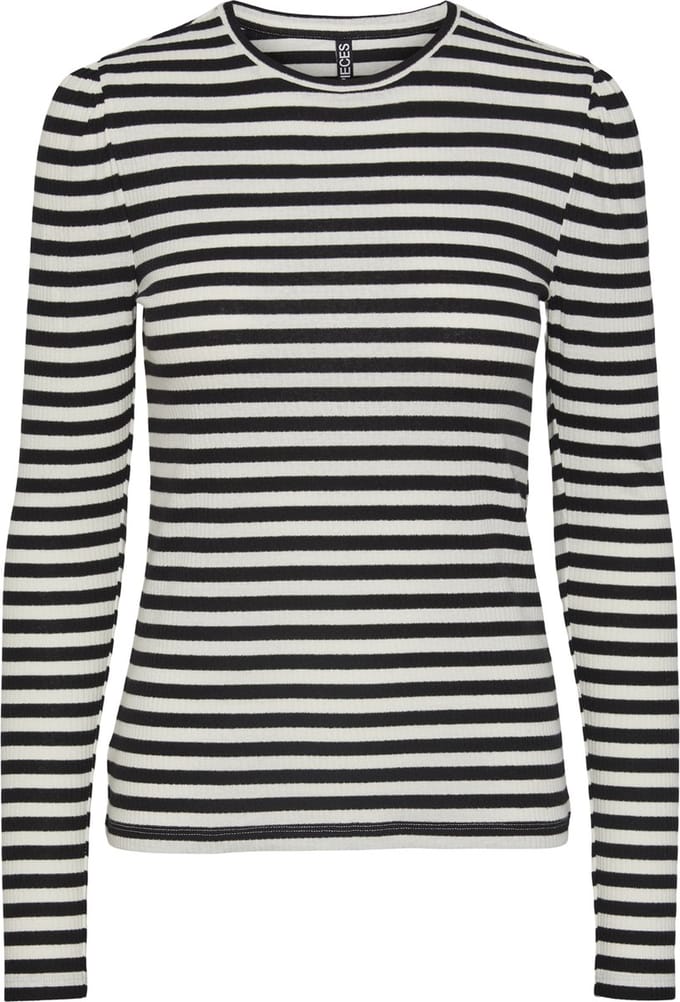Pieces T-shirt Pcruka Ls Puff Top Noos 17133701 Cloud Dancer/black Dames Maat - XS