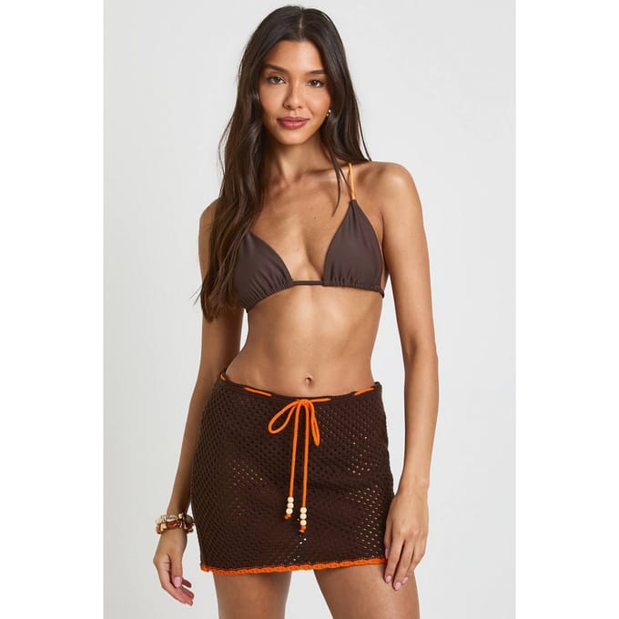 boohoo Dames Gehaakte Strand Mini Rok | Chocoladebruin | Maat: Medium