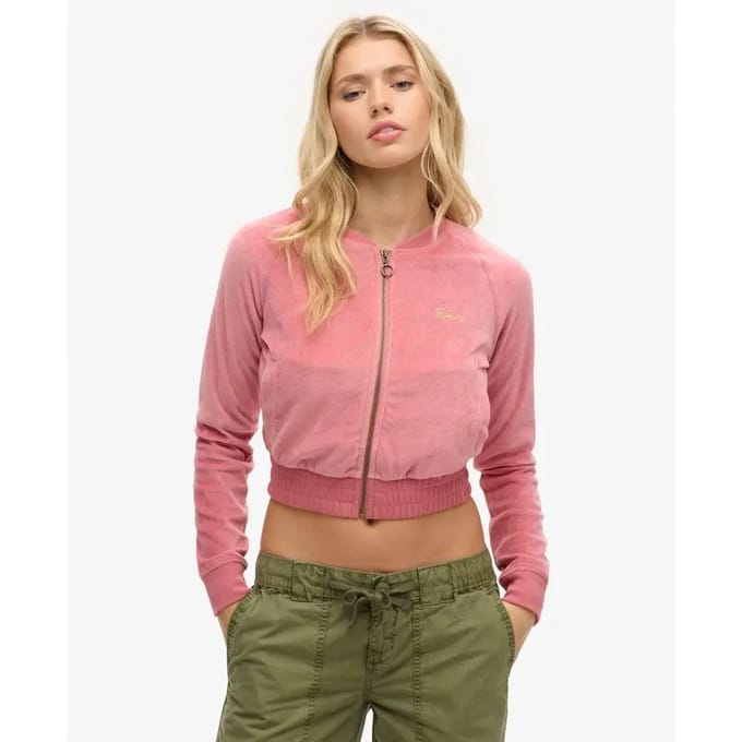 Dames geborduurd velvet zip sweatshirt Superdry