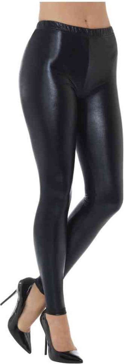 Smiffys - 80s Metallic Disco Kostuum Legging - S - Zwart