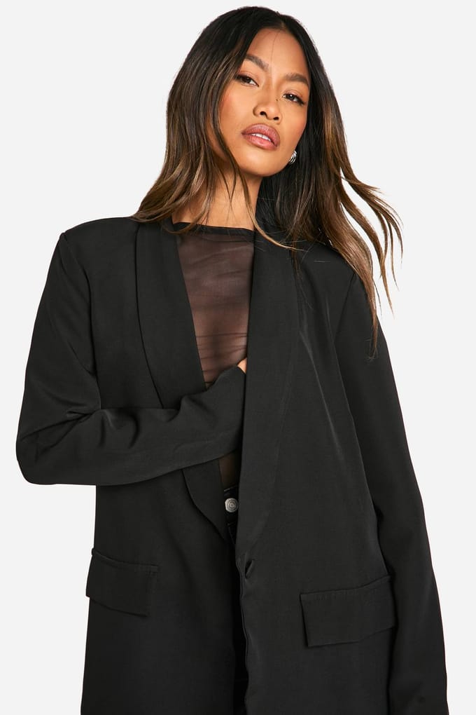 boohoo Dames Shoulder Pad Plunge Oversized Blazer | Zwart | Maat: 36