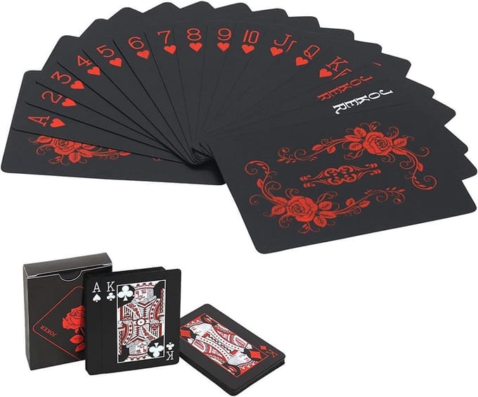 54 Stuks Zwarte Poker Speelkaarten met Rozenpatroon - Waterdicht PVC Spelkaarten