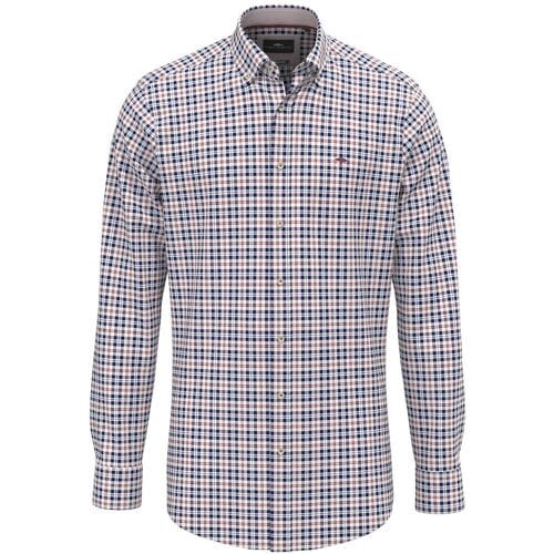 Fynch-Hatton Overhemd Washed Oxford Check Peach-Navy / male