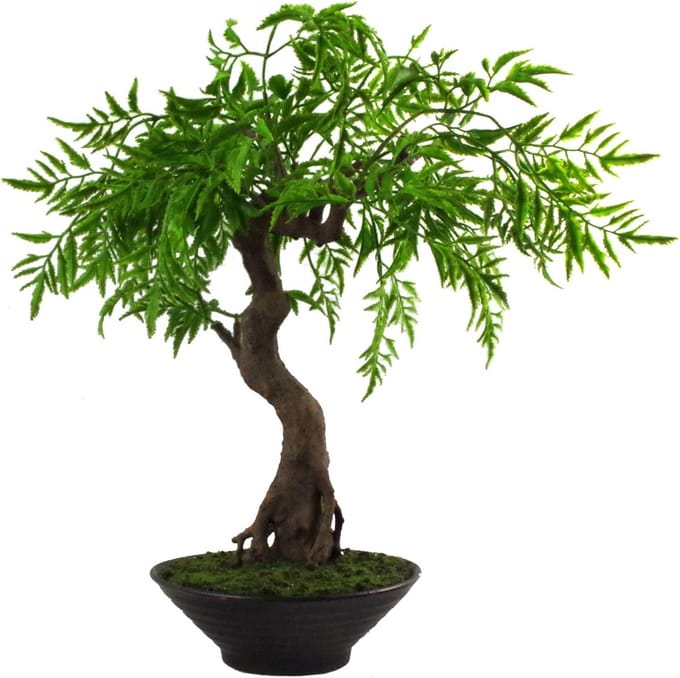 Kunstmatige Bonsai Ficus in Zwarte Keramische Pot, 45 cm, Gemengde Materialen
