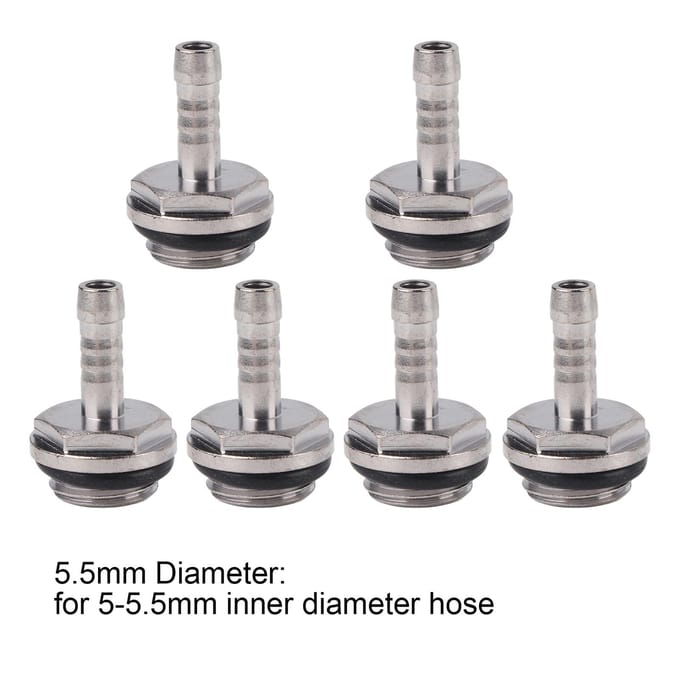 6 STuks PC Waterkoeling Twee-aanraking Fitting G1/4 Draad Barb Connector voor Buis 5,5 mm