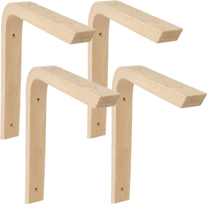 AMIG Plankdrager/planksteun van hout - 4x - lichtbruin - H250 x B200 mm - boekenplank steunen
