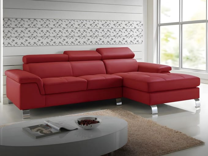 Vente-unique Hoekbank van leer MISHIMA - Rood - Hoek rechts