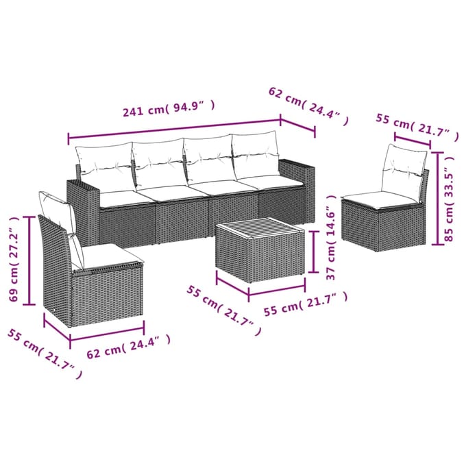 vidaXL - 7-delige - Loungeset - met - kussens - poly - rattan - beige