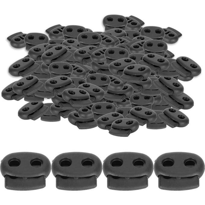 300 stuks Dubbel Gat Veer Koordstoppers Varkensneus Vorm Nylon Gesp Stopper Sluiting gray