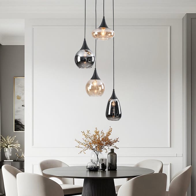 LumenXL Hanglamp 4-lichts zwart - amber - smoke glas - Loïs