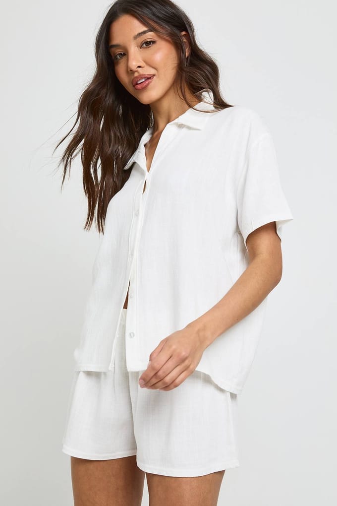 boohoo Dames Linnen-look Strandshort | Wit | Maat: 44