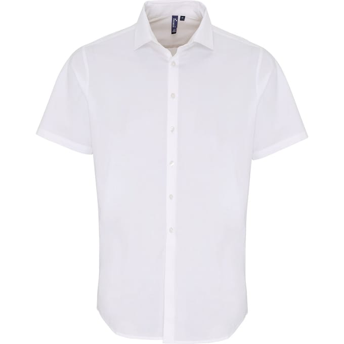 Premier Heren Rekken Pasvorm Poplin Korte Mouwen Shirt (Wit)
