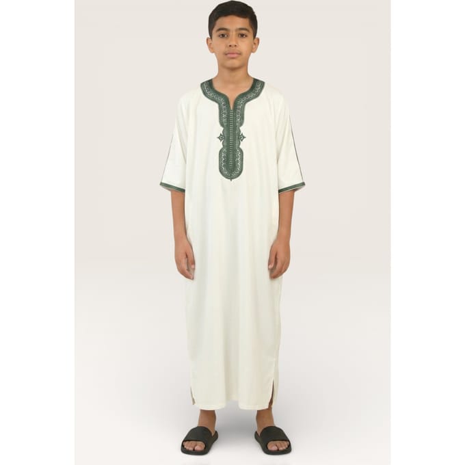 Kinderen jongens witte Marokkaanse Thobe gewaad Djellaba Gandoura Eid Jubba-K-GG008