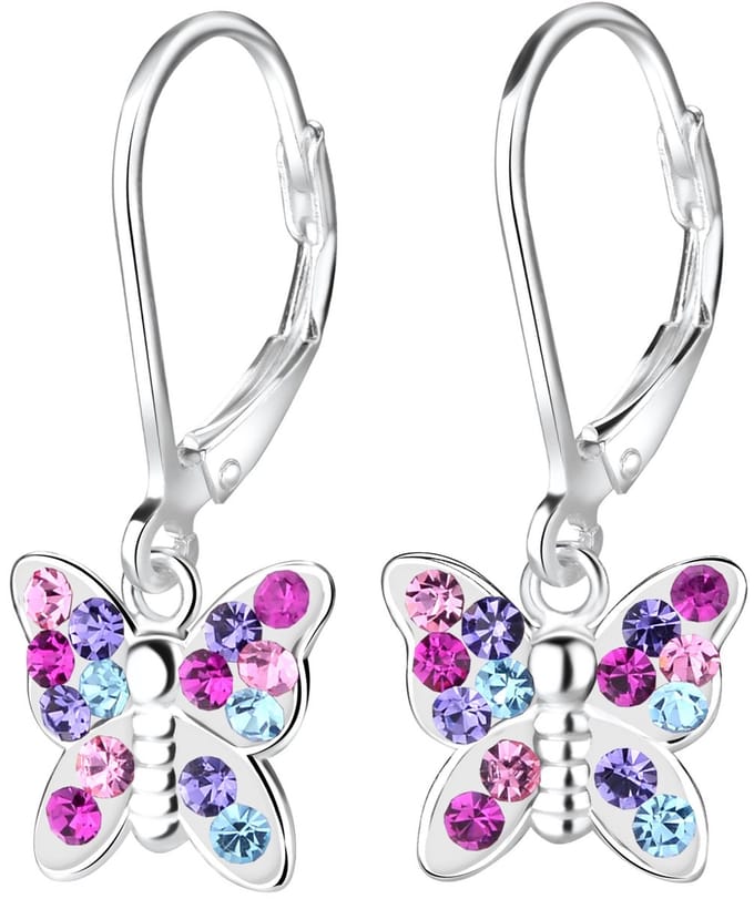 Joy|S - Zilveren Vlinder oorbellen - kristal multicolor - leverback sluiting