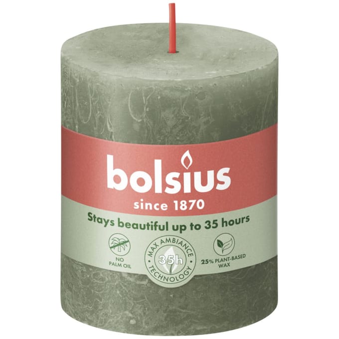 Bolsius - Rustiek stompkaars - 80/68 - 1 Stuk - Fresh Olive