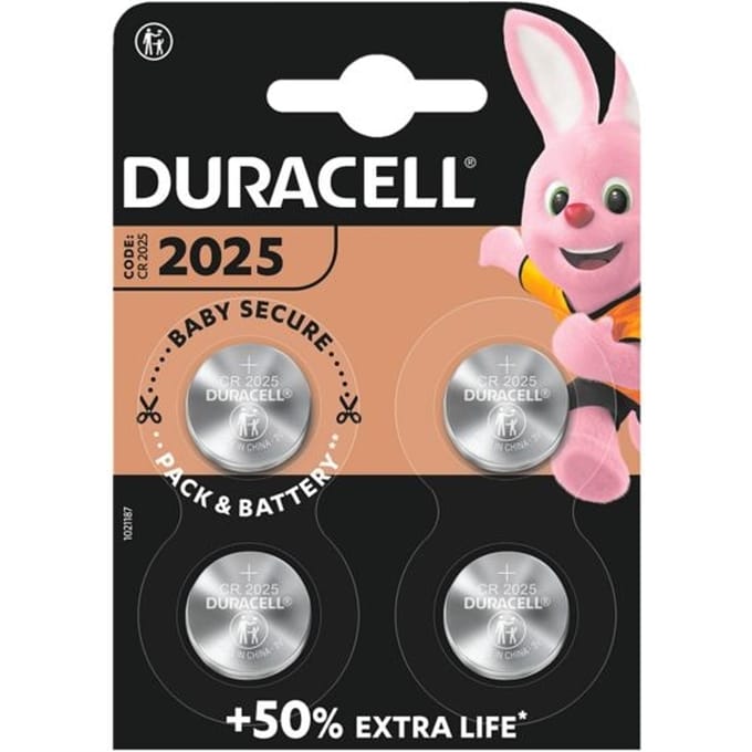Duracell Lithium CR2025 knoopcel, 4 stuks, Duralock Power Preserve technologie