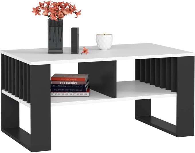 Salontafel Koffietafel ROCKFORD / Wit - Zwart / 92x45x53 cm