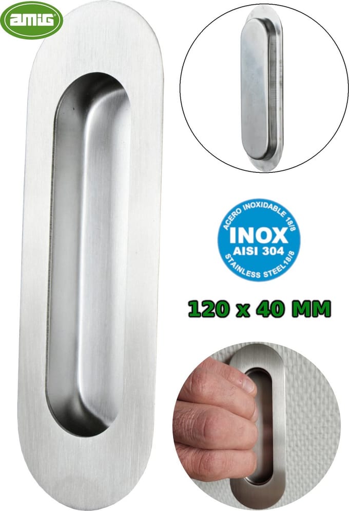 Schuifdeurkom RVS 120x40mm AMIG - Verzonken Komgreep Mat Geborsteld
