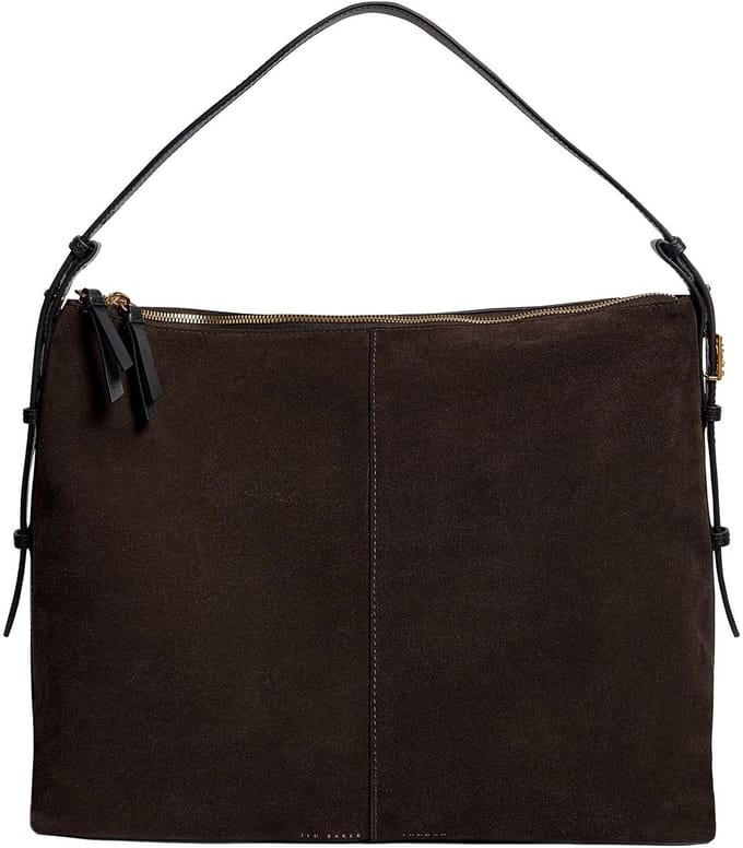 Ted Baker Leren schoudertas Anniyse TB Script Slouchy Suede Bag Brown bruine