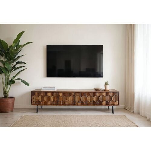 Wohnling modern massief houten sheesham TV meubel 160 cm