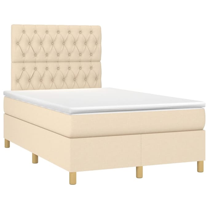 vidaXL - Boxspring - met - matras - en - LED - stof - crèmekleurig - 120x200 - cm