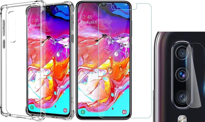 Hoesje geschikt voor Samsung Galaxy A70 - Screenprotector Glas & Camera Screen Protector - Transparant Shock Case