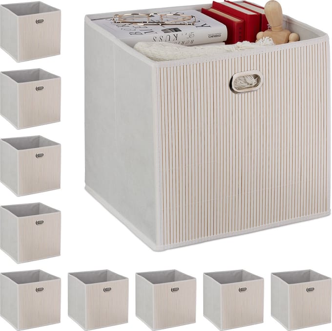 10x opbergmand bamboe - opbergbox opvouwbaar - stoffen opbergdoos - wit