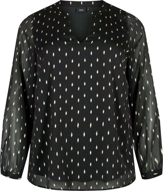 ZIZZI CABIX, L/S, BLOUSE Dames Blouse - Black - Maat S (42-44)