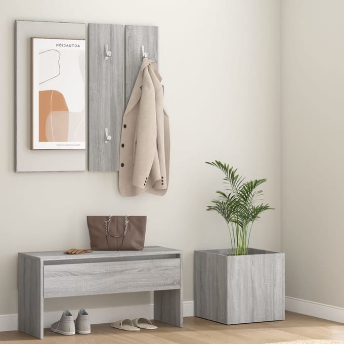 vidaXL - Garderobe - set - bewerkt - hout - grijs - sonoma - eikenkleurig