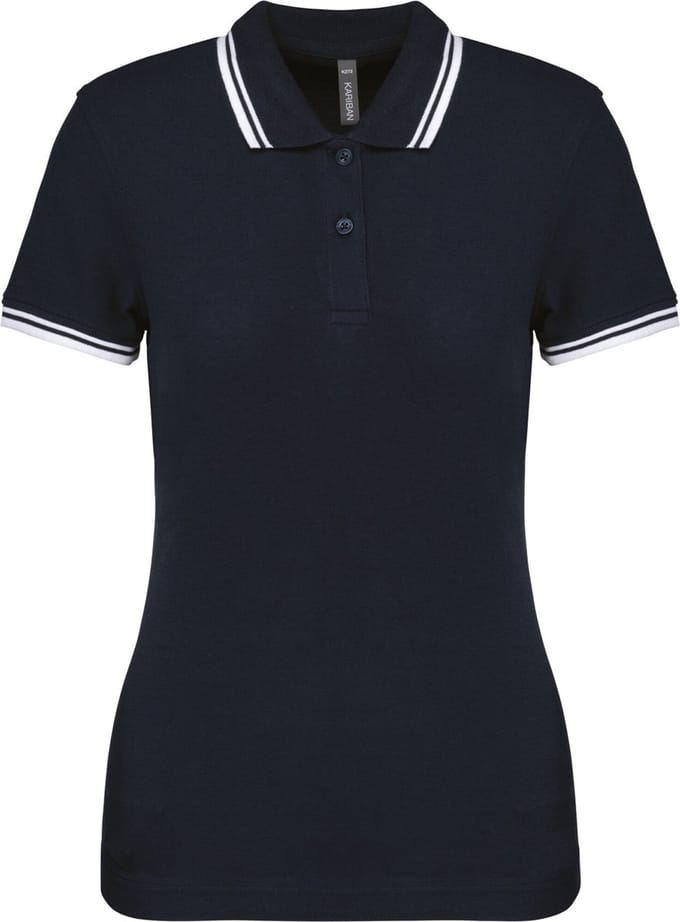 Kariban Gestreepte damespolo korte mouwen K273 - Navy / White - M